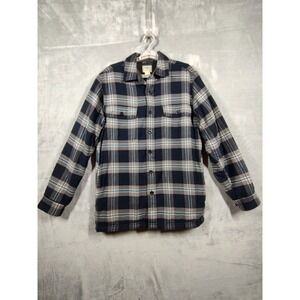 LL Bean Mens S Regular Fleece Lined Flannel Shirt Jacket Plaid Navy 298189